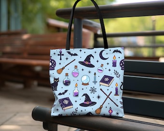 Witchy Tote Bag, Wiccan Tote Bag, Fall Canvas Tote, Halloween Tote Bag, Gothic Aesthetic Bag, Celestial Witch Bag, Vintage Witchcraft Tote