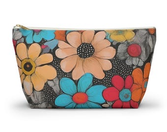 Neceser floral colorido, estuche para accesorios, neceser con cremallera, estuche de viaje, bolsa para fichas de mahjong, organizador de aseo de estilo maximalista