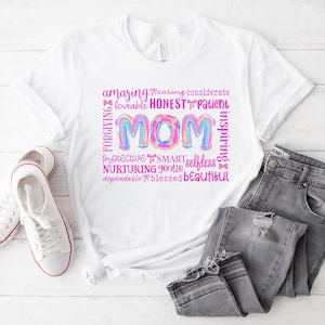 Trendy Mom Shirt, Muttertag Shirt, positives T-Shirt für Mama, Geschenk für Mama, Regenbogen Brief T-Shirt, süßes & erhebendes Mama T-Shirt, Brushstroke Mama T-Shirt