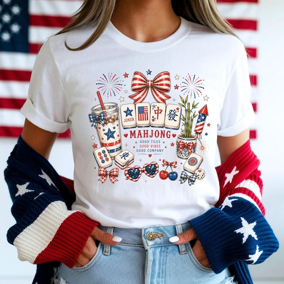 Patriotic Mahjong Shirt, American Mahjong Tee, 4th Of July Mahjong Shirt, Red White Blue Mahjong Lover Gift, Mahjong Game Night Tee