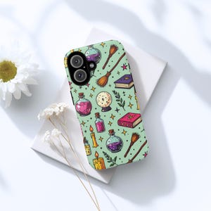 Mystical Witchy Phone Case, Gothic Aesthetic Celestial Moon Stars Spell Book Cover, Wiccan Magic Potion Case, Pixel 9, iPhone 16, Galazy s24