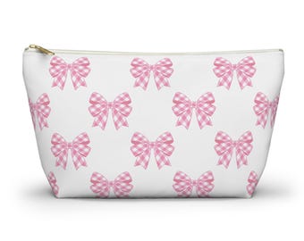 Rosa sminkväska med gingham-motiv, present till bröstcancermedvetenhet, söt sminkväska för flickor, present till mamma, necessär, present till henne