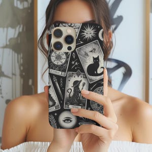 Tarot Witch Phone Case, Gothic Occult Phone Case, Black Cat and Tarot Card Case, Witchy Aesthetic, Pixel 9, Galaxy S25, iPhone 16