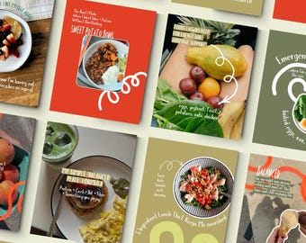 Plantillas para redes sociales sobre nutrición / Plantillas de Canva para Instagram de nutricionistas