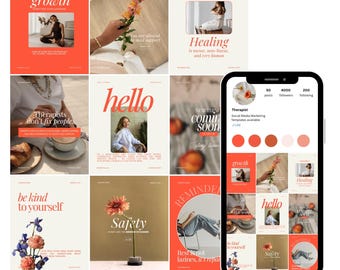 Therapist Instagram Templates | Canva Branding Pack (Red & Cream)