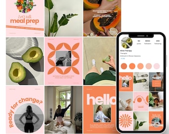 Plantillas de Instagram para bienestar: Plantillas de Canva para entrenadores de salud (descarga en PDF) paquete para redes sociales