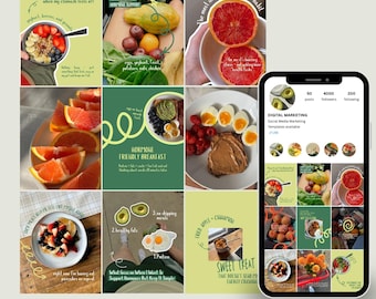 Plantillas de Instagram para bienestar / Publicaciones sobre alimentación y salud intestinal (Descarga digital) Plantillas de Canva