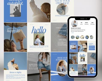 Plantillas de Instagram para coaches de vida / 50 publicaciones editables en Canva + Fotos de archivo (Descarga digital)