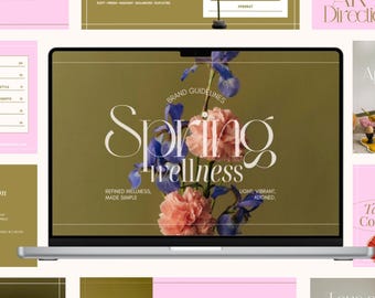 Plantilla de Canva para directrices de marca de bienestar / Kit de marca femenina / Paquete de marca editable / Imágenes de archivo incluidas