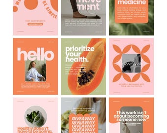 ウェルネス系Instagramテンプレート：ヘルスコーチ向けCanvaテンプレート（PDFダウンロード）ソーシャルメディアバンドル
