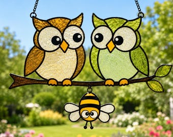 Funny Owl Suncatcher Pattern, owl Stained Glass , Whimsical Forest Bird PDF (Digital Download)