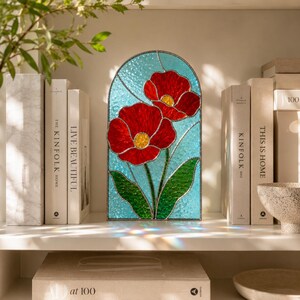 Poppy Flowers Stained Glass Pattern, Beginner Suncatcher Arch Panel (PDF, SVG, PNG)