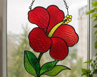 Hibiscus Stained Glass Pattern, Floral Suncatcher, Digital Download, Easy DIY Glass Art, Pattern For Beginners (PDF)