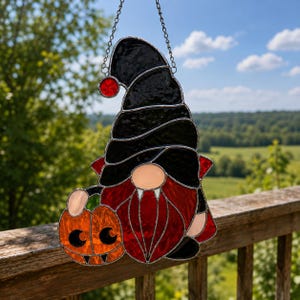 Vampire Gnome Stained Glass Pattern PDF Pumpkin Suncatcher Printable SVG, Spooky Halloween DIY Character Glass Art Digital Download