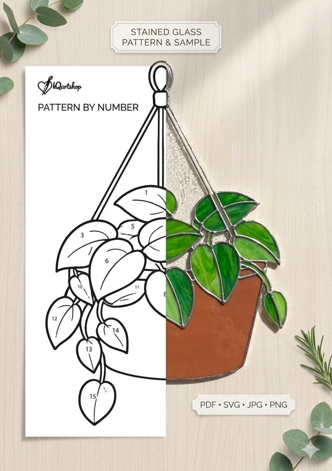 Fpp Pothos Pattern Pothos Plant Stained Glass Pattern, Hanging Suncatcher Template ...