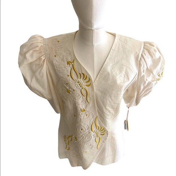Vintage Embroidered Blazer with Puff Sleeves - image 1