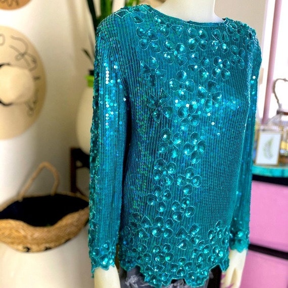 Vintage Sequin Teal Top