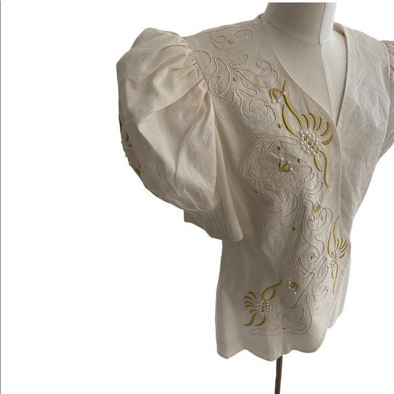 Vintage Embroidered Blazer with Puff Sleeves - image 8