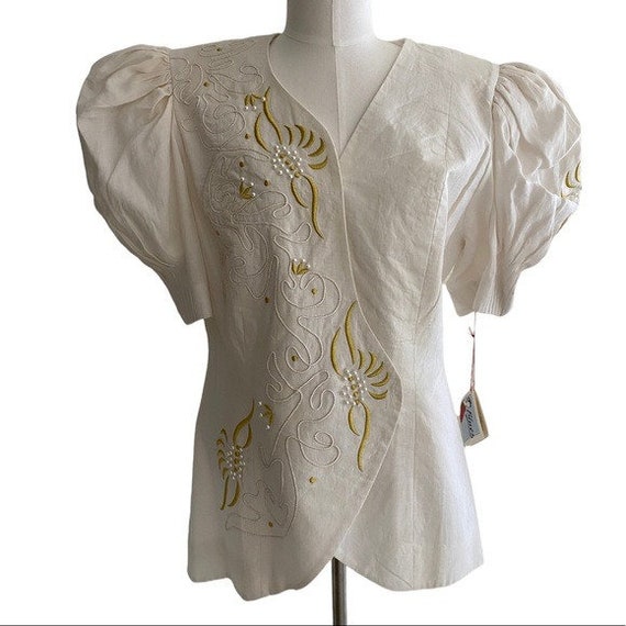 Vintage Embroidered Blazer with Puff Sleeves - image 6