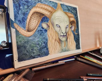 The Faun Watercolor Artwork, Colored Pencil, 9x12 Inches (Original Artwork).