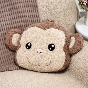 Cute Monkey Pillow, Kawaii Jungle Cushion, Safari Nursery Decor, Handmade Plush Toy, Soft Boucle Pillow, Kids Gift Idea