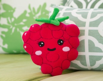 Kawaii Raspberry Plush, Cute Berry Plush Toy, Handmade Fleece Plushie, Kawaii Fruit Plush, Cute Red Plush Gift, Soft Plush Decor