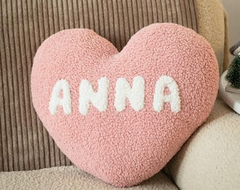 Pink Heart Pillow in 24 Colors, Bed and Sofa Pillow, Custom Gift for Baby, Kids Room Decor, Valentine’s Gift