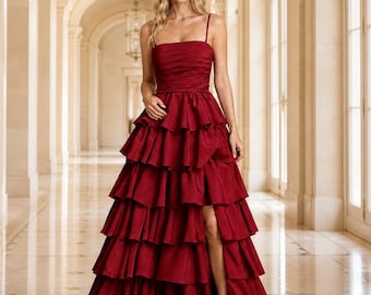 Backless prom dress strapless tiered ruffle square neck maxi dress formal evening party gown dresses for women personalized wedding gifts