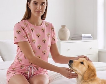 Personalized pet face shorts set custom pet gift photo nightgown pet portrait womens pajama customized unique pet lover thank you gifts
