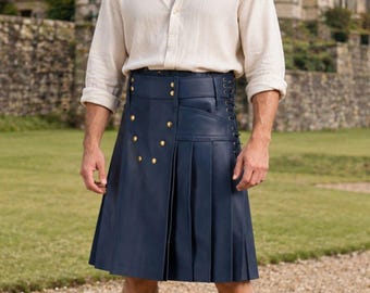 Genuine leather kilt mens Scottish gladiator style utility adjustable snug fit kilt burning men festival outfit personalized gift for him