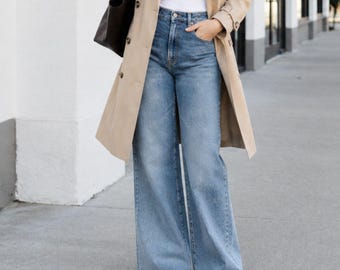 Palazzo denim pants, Women’s high waisted wide leg jeans, full length relaxed fit Y2K trousers, casual jeans, anniversary gift, gift for her