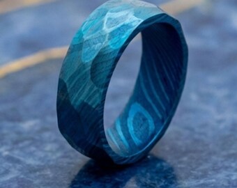 Blue engagement rings textured womens ring statement ring engraved rings personalized jewelry gift with wooden box engraved jewelry box