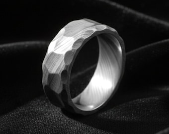 Silver engagement ring for women textured statement band engraved date ring personalised jewellery gift wooden keepsake box engraved
