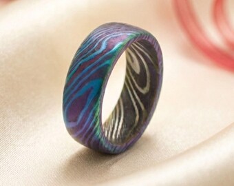 Statement ring rainbow textured ring for women round bevel band minimalist anniversary gift for her jewellery gift wooden keepsake box