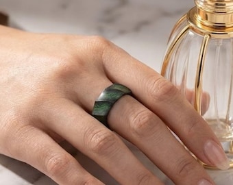 Wavy textured ring for women engraved rings black engagement rings statement rings personalized jewelry gift wooden box engraved jewelry box