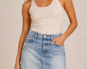 Denim mini skirt for women, A line jean skirt with pockets, casual everyday summer dress,  streetwear outfit gifts for her