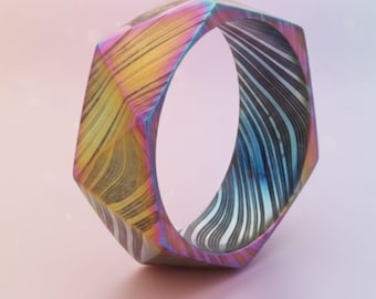 personalized rainbow ring textured tri facet rings for women engraved date band statement ring engagement gift wooden keepsake box