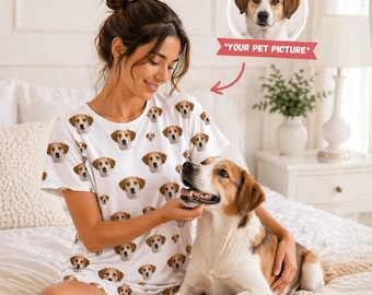 Personalized face sleepshirt custom puppy lover gift photo nightdress pajama dress womens clothing pet portrait nightgown custom pet gift