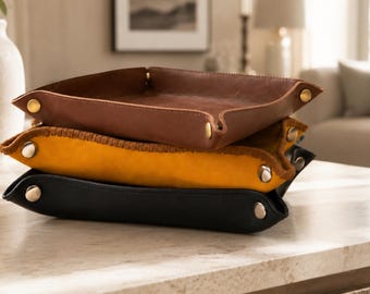 Personalized leather  tray,  catchall desk organizer, key holder, genuine  full grain valet tray, custom engraved,  teacher gifts for him
