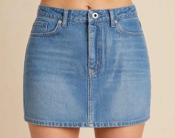 Denim mini skirt for women, high waisted A line jean skirt with pockets, casual everyday summer skirt, birthday gifts for her