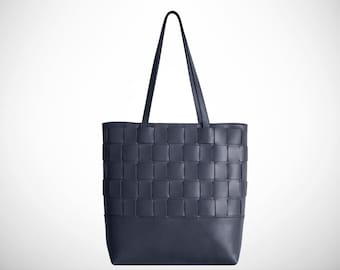 Handmade tote bag, Personalized woven leather work bag, large shoulder carryall, handmade birthday gift for her, Elegant Work Tote