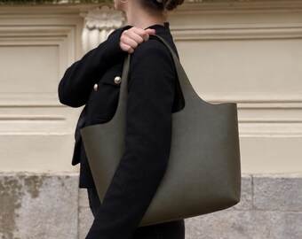 Minimalist Work Handbag, Slouchy Leather Tote Bag, Women's Shoulder Purse, Handmade Everyday Carryall, Personalized Gift for Her