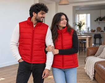 Lightweight Insulated Puffer Vest, Red Quilted Winter Gilet
