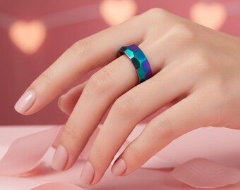 Rainbow engagement ring faceted engraved rings for women statement rings personalized jewelry gift wooden jewelry box valentines day gift