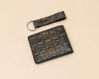 Distressed crocodile leather wallet handmade men's engraved bifold slim 6 card slots holder exotic wallet personalized wedding gifts for him
