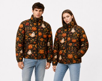 Unisex Quilted Puffer Jacket, Gothic Fall and Winter Outerwear