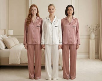 Personalized custom silk bridesmaid pajamas bridal shower gifts wedding favors for guests womens clothing monogrammed pajamas honeymoon gift