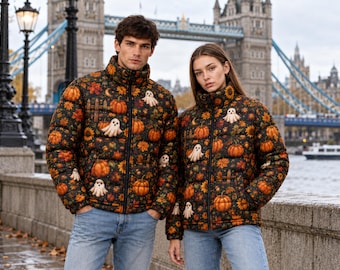Unisex Quilted Puffer Jacket, Gothic Fall and Winter Outerwear