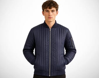 Bomber Style Puffer Jacket, Quilted Full Zip Winter Outerwear