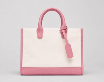 Two Tone Bag, Structured Office Leather Tote Handbag, Shoulder Purse, Custom Birthday Gift for Her, Handmade Gift for Mom